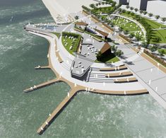 an artist's rendering of what the waterfront would look like if it were built