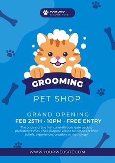 the grooming pet shop flyer is shown