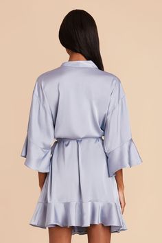 These gorgeous ruffle satin robes are perfect to get ready in. Availabke in Dusty Blue. Equal parts sweet and flirty, these ruffled satin robes will make your bridal suite moment unforgettable. | Dusty Blue Getting Ready Georgette Size XL/2XL | Birdy Grey Kenny Ruffle Satin Robe Satin Robes, Birdy Grey, Bridal Suite, Sleepwear & Loungewear, Birdy, Dusty Blue, Getting Ready, Be Perfect, Get Ready