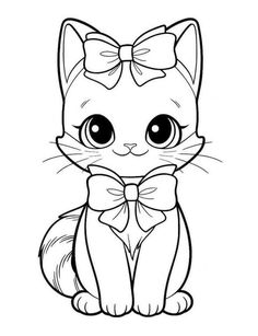 a cartoon cat with big eyes and a bow