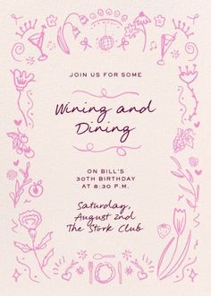 a pink and white card with the words,'wedding and dining'on it