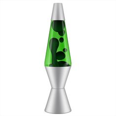 a green and silver vase sitting on top of a table