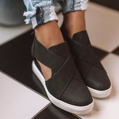 Vegan Leather Cut Out Sneakers With Hidden Heel. The Booties Run More True To Size. Wedge Height: 2 Inches Price Firm Wedge Heel Sneakers, Closed Toe Heels, Zipper Heels, Sneakers Women, Black Sandals Heels, Leather Wedge Sandals, Wedge Sneakers, Leather Wedges, Sneaker Heels