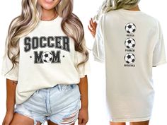 a woman with blonde hair wearing a soccer mom shirt