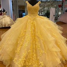 A: The wedding dress does not include any accessories such as gloves, wedding veil and the crinoline petticoat ( show on the pictures). Outer Leg: __________cm (from waist to floor with your shoes on). Light Yellow Prom Dress, Yellow Quinceanera Dresses, Yellow Quinceanera, Yellow Quinceanera Dress, Short Wedding Dress Beach, Prom Dress Ball Gown, Top Prom Dresses, Prom Dresses Yellow, Dresses Quinceanera