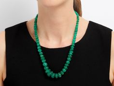 Bring Spring to your style with this emerald bead necklace with a diamond flower clasp. The graduated carved translucent green emerald beads come together with a clasp that is blossoming beauty of intense emeralds and frosty diamonds. Necklace With Diamond, Jewellery Marketing, Emerald Bead, Diamond Flower, Green Emerald, Bead Necklace, Emerald Green, Platinum, Emerald