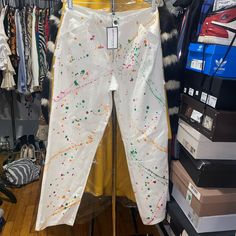 Dickies White Paint Splatter Pants Brand New Size:9 The Inside Tag Was Removed. Because The Waist Was Altered But Pant Was Never Worn Measurements: Waist- 15” Hip- 21” Inseam- 29” Spring Straight Leg Bottoms With Paint Splatter, Casual Spring Pants With Paint Splatter, Spring Cotton Bottoms With Paint Splatter, Casual Relaxed Fit Bottoms With Paint Splatter, Multicolor Paint Splatter Bottoms For Spring, Spring Paint Splatter Cotton Jeans, Spring Multicolor Paint Splatter Bottoms, Fitted Cotton Bottoms With Paint Splatter, Casual Paint Splatter Bottoms For Summer