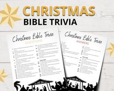 two christmas trivias with the words christmas trivia on them and an image of people