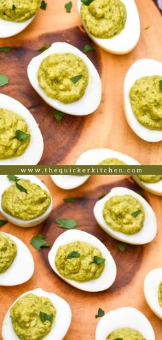 These easy pesto deviled eggs make a perfect appetizer for parties and special occasions, including holiday brunch or dinner. With only three ingredients needed, they’re as scrumptious as they are quick to put together! Check out this quick recipe at thequickerkitchen.com Pesto Deviled Eggs, Pesto Uses, Blt Bites, Leftover Hard Boiled Eggs, Deviled Egg Potato Salad, Easy Finger Food, Southern Deviled Eggs, Pesto Eggs, Three Ingredient Recipes