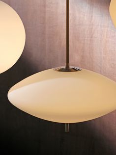 two lamps hanging from the ceiling in a room