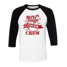 Stay warm and look cool with our Hot Cocoa Crew design! Perfect for a cozy night in, our design is sure to knock your socks off! Hot Cocoa Crew Three-Quarter Raglan Sleeve Baseball Shirt Unisex Small White/Black Hot cocoa chocolate christmas winter drink warm mug candy cane marshmallows. This is a S white/black mens or womens three-quarter raglan sleeve baseball t-shirt (standard unisex fit) sold by TeesAndTankYou Winter Drink, Chocolate Christmas, Baseball Gear, Cocoa Chocolate, Baseball Pants, Cozy Night, Casual Athletic, Baseball Shirt, Crew Neck Shirt