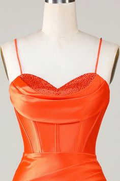 Amzcw Sparkly Orange Beaded Corset Tight Short Homecoming Dress Orange Dresses Prom Short, Neon Orange Hoco Dress Short, Orange Hoco Dress Short Lace, Orange Tight Mini Dress, Orange Fitted Knee-length Mini Dress, Beaded Corset, Homecoming Dresses Sparkly, Dress Spaghetti Straps, Homecoming Dance