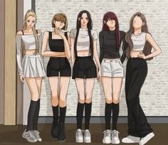 Group Art Reference, Dance Outfit, Group Art, Causal Outfits, Squad Goals, Awesome Anime, Anime Sketch, Dance Outfits, Anime Character Design