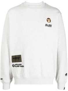 ash grey stretch-cotton jersey texture mélange effect embroidered logo at the chest embroidered logo to the front embroidered logo to the rear logo patch to the front logo patch at the sleeve crew neck drop shoulder long sleeves ribbed cuffs and hem Jersey Sweatshirt, Bathing Ape, A Bathing Ape, Mens Activewear, Ash Grey, Grey Sweatshirt, Logo Embroidered, Cotton Spandex, Stretch Cotton