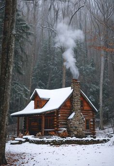 Cozy Cabin In The Woods Aesthetic, Wood Cabin In Forest, Log Cabin Snow, Cozy Snow Cabin, Cabin In Forest Aesthetic, Cabins In Winter, Building Log Cabin, Cabin In Winter Woods, Alaska Cabin Interior