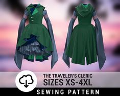 the traveler's classic sizes xs - xxl dress is shown in green and blue