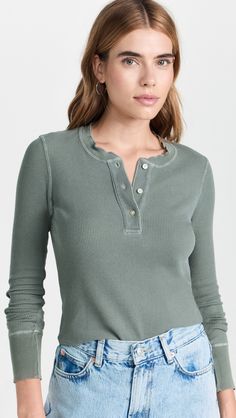 AMO Thermal Henley Tee | Shopbop Tea Leaf, Henley Tee, Henley Top, Womens Clothing Sizes, Henley Shirts, Grey Long Sleeve, Waffle Knit, Recycled Cotton, Fall Outfits