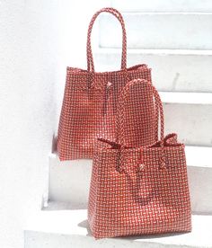 Toko Bazaar Woven Tote Bag - in Red & White – BrunnaCo Recycle Tote Bag, Multifunction Bag, Red Tote Bag, Straw Tote Bag, Red Tote, Woven Tote Bag, Straw Tote, Beach Tote Bags, Everyday Bag