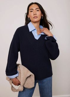 Women's Knitwear | Ladies Knitwear | Knitted Tops | Mint Velvet Round Wardrobe, Navy Jumper, Knitted Tops, Mint Velvet, Blouse Outfit, New Tops, Knitwear Women, Luxury Fabrics, Kids' Dresses