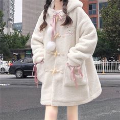 Size (cm) Length 80, bust 130, shoulder width is unlimited Preppy Mode, Ulzzang Korea, Plush Coat, Sherpa Coat, Japanese Sweet, Wool Coat Women, Stylish Coat, Kawaii Aesthetic, Outwear Jackets