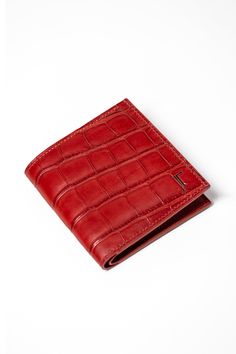 Tamagini Leather Luxury Wallets With Crocodile Pattern For Business, Luxury Business Wallets With Crocodile Pattern, Luxury Crocodile Pattern Wallet For Business, Luxury Crocodile Pattern Wallets For Business, Luxury Crocodile Pattern Business Wallets, Red Bifold Wallet For Formal Use, Red Bifold Wallet For Formal Occasions, Luxury Formal Wallet With Crocodile Pattern, Luxury Red Leather Wallet