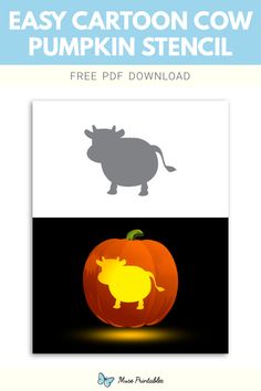 an easy cartoon cow pumpkin stencil is shown with the silhouette of a pig