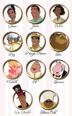 an image of disney characters with names on them