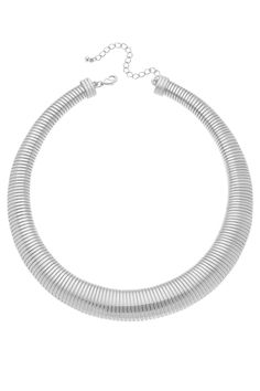 Ramona Watchband Collar Necklace - Canvas Style Formal Round Metal Choker, Trendy Silver Choker For Formal Occasions, Trendy Silver Formal Choker, Adjustable Metal Snake Chain Jewelry, Modern Choker With Lobster Clasp, Snake Chain Metal Jewelry For Parties, Adjustable Round Metal Necklace, Modern Choker Jewelry With Lobster Clasp, Adjustable Metal Snake Chain Necklaces