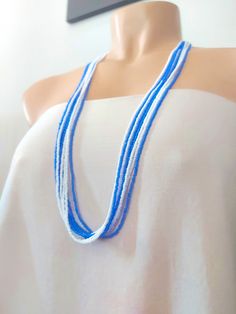 White Multi-strand Beach Necklaces, White Multi-strand Necklaces For Beach, White Multi-strand Beach Necklace, White Long Chain Necklace, White Multi-strand Summer Jewelry, Summer Multi-strand White Jewelry, White Multi-strand Jewelry For Summer, Summer White Multi-strand Jewelry, White Multi-strand Long Necklace As Gift