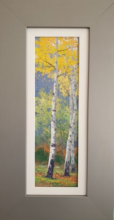 a painting of two trees with yellow leaves