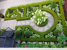 an aerial view of a formal garden design