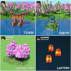 four different types of minecraft structures with the same color scheme and text that says,