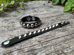 Studded Bracelet With One Row of Cone Studs - Etsy Black Rock Style Jewelry With Studs, Black Rock Style Stud Jewelry, Metal Studded Bracelets For Concerts, Metal Bracelets With Studs For Concerts, Metal Stud Bracelets For Concerts, Metal Studs Bracelet For Concerts, Edgy Silver Leather Bracelet With Studs, Adjustable Black Studs Jewelry, Punk Black Bracelet With Silver Studs