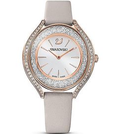 Swiss Made Watches, Crystal Watches, Swarovski Jewelry, Beautiful Watches, Women's Watch, O Clock, Watch Collection, Luxury Watch, Grey Leather