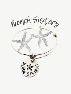 Single Stainless Steel  Bangle  Hand Stamped Aluminum Discs  or  Stainless Steel Necklace *Can be personalized  Just include details in message to seller NOTE: The photo is an example of what will be custom made for you. Each piece is hand stamped and each will look slightly different. Letters may not be perfectly centered. This uniqueness is part of the beauty of a handmade item. Starfish Charm Bracelets For Beach Season, Adjustable Starfish Bracelet With Lobster Clasp, Adjustable Vacation Jewelry With Starfish Charm, Adjustable Starfish Charm Jewelry For Vacation, Adjustable Silver Charm Bracelet With Starfish, Adjustable Starfish Charm Bracelet, Handmade Silver Bracelets For Beach Season, Adjustable Starfish Charm Bracelet Gift, Nickel-free Bracelets For Beach