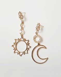 Trendy 14k Gold Filled Dangle Jewelry, Symbolic Metal Jewelry With Matching Earrings, Celestial Jewelry With Matching Round Earrings, Celestial Sterling Silver Jewelry With Matching Earrings, Sterling Silver Celestial Jewelry With Matching Earrings, Celestial Crescent Sterling Silver Jewelry, Celestial Metal Jewelry, Trendy 14k Gold Filled Single Earring, Trendy Single Earring In 14k Gold Filled