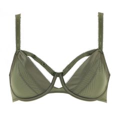 Balconette bra CHANTAL THOMASS Troublante Balconette Bra With Removable Pads, Elegant Green Push-up Bra, Fitted Balconette Bra With Removable Pads, Elegant Green Bra With Padded Cups, Elegant Green Underwire Bra, Chantal Thomass, Balconette Bra, Color Khaki, Mesh