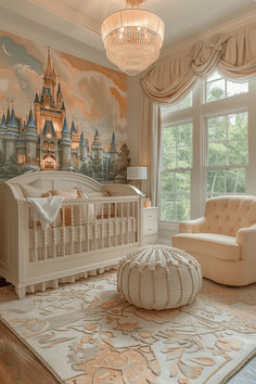 40 Stunning Neutral Nursery Inspiration for Your Little One Shay Mitchell Nursery, Magic Kingdom Nursery, Best Nursery Ideas, Old Disney Nursery, Castle Themed Nursery, Vintage Mickey Nursery, Gold And White Nursery, Baby Girl Nursery Inspiration, Baby Nursery Themes Girl