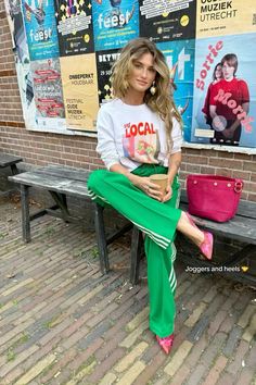 Adidas Pants And Heels, Colorful Sporty Outfits, Track Pants Outfit Casual, Adidas Trousers