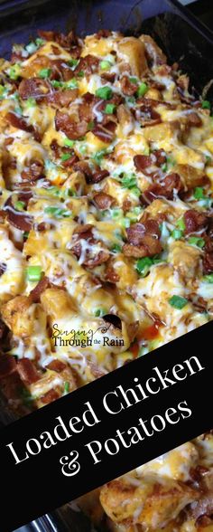 loaded chicken and potatoes casserole with text overlay