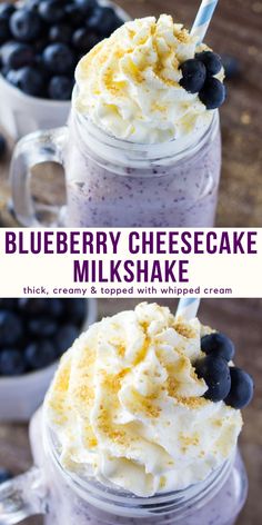 blueberry cheesecake milkshake with whipped cream