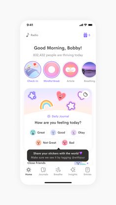 By Bobby Giangeruso Wellness App Design, Apps For Mental Health, Quote App, Moodboard App, Habit Tracker App, Creative App Design, Black Color Hairstyles, Application Ui Design, Health App Design