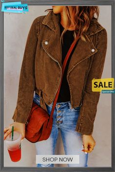 Women's Urbanite Belted Zip-up Corduroy Jacket Casual Fall Outerwear With Corduroy Collar, Brown Outerwear With Corduroy Collar For Spring, Brown Long Sleeve Denim Jacket, Trendy Fall Outerwear With Corduroy Collar, Casual Outerwear With Corduroy Collar For Fall, Fall Outerwear With Corduroy Collar, Brown Corduroy Outerwear For Fall, Fall Brown Corduroy Outerwear, Fall Corduroy Outerwear With Pockets