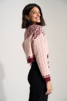 Made of a fuzzy yarn and with a fair isle design, the Maeve Cardigan feels festive but, not like, too festive if you know what we mean. Chanel Loafers, Fair Isle, New Shop, Cardigans For Women, Baby Pink, Set Dress, Sweater Top, Top Styles, Sweater Dress