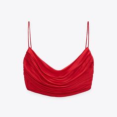 Red Straight Neckline Adjustable Straps Back Elastic Strap Ruched Fabric Red Ruched Sleeveless Top, Zara Ruched Party Tops, Summer Red Ruched Top, Top Rojo, Red Crop Top, Zara Top, Straight Neckline, Zara Tops, Adjustable Straps