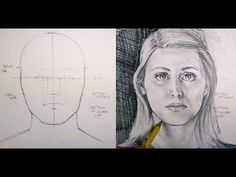 a pencil drawing of a woman's face next to a drawing of a man's head