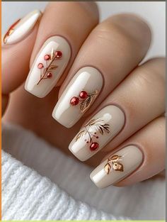 50  Christmas Nails For A December Mani! - The Pink Brunette #prom #nails Otoño Nails, Green Nail Designs, Cute Nails For Fall, Thanksgiving Nails, Blue Nail, Fall Nail Art, New Year's Nails, Autumn Nails