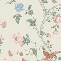 a wallpaper with flowers and birds on it