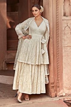 Shop for these amazing collections of Off White Angrakha: Cotton Mulmul And Mul Layered Anarkali With For Women by PREEVIN online at Aza Fashions. Angarkha Anarkali, White Angrakha, Angrakha Style Anarkali, Angrakha Anarkali, Sheer Dupatta, Anarkali With Dupatta, White Anarkali, Angrakha Style, White Kurta