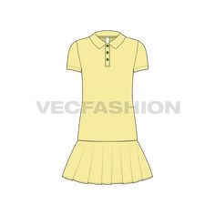 Casual Pleated School Dresses, Pleated School Dress For Summer, Summer School Pleated Dresses, Pleated Summer School Dress, Yellow Pleated Short Sleeve Dress, Casual Short Sleeve Pleated Dress, Girls Tennis Dress, Fashion Template, Fashion Templates